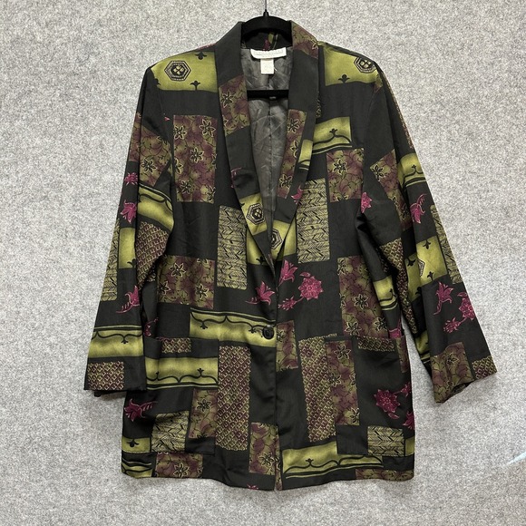dressbarn Jackets & Blazers - Vintage Dress Barn Woman Blazer Size 1X Made in USA Floral Patchwork 80s 90s